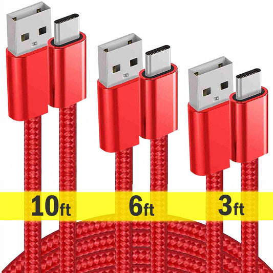 3Pack Braided USB C Type-C 3, 6 & 10FT Fast Charger Cable Cord