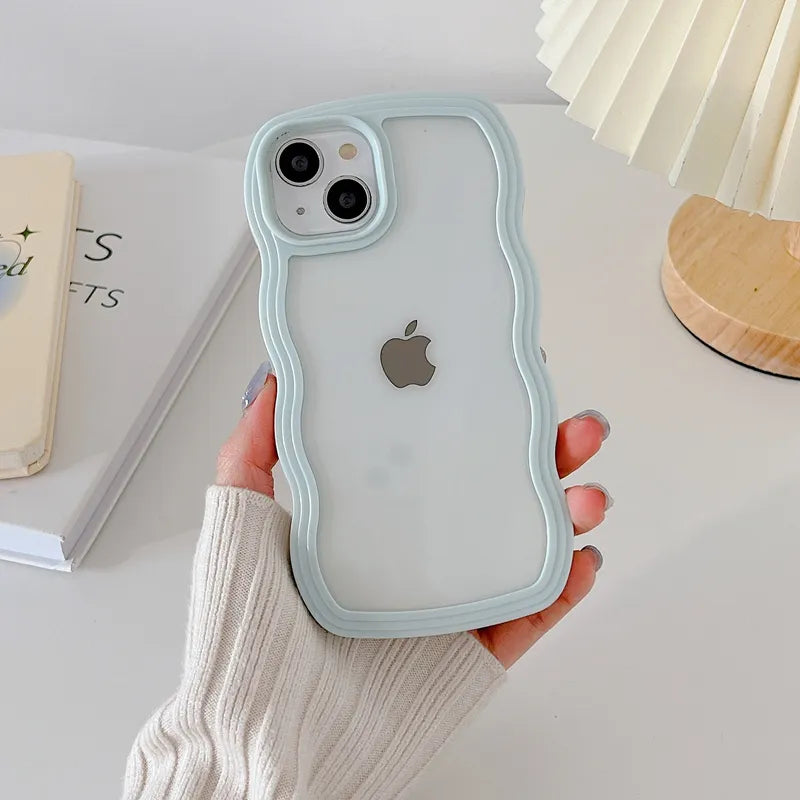 Soft Wavy Lines Phone Case For iPhone 14 & 15 Candy Bumper Transparent Cover