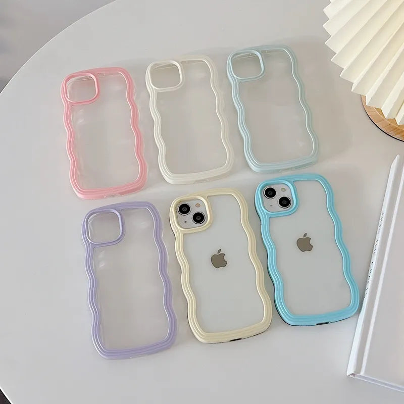 Soft Wavy Lines Phone Case For iPhone 14 & 15 Candy Bumper Transparent Cover