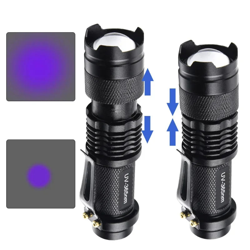 UV Flashlight LED Ultraviolet Torch Zoomable Mini Ultra Violet Lights