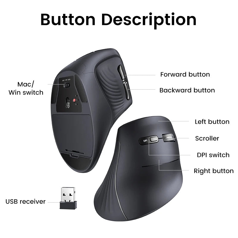 UGREEN Vertical Mouse Wireless Bluetooth for MacBook Tablet Laptops Computer