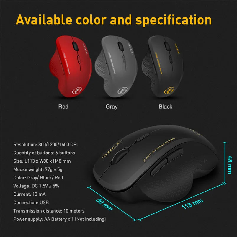 Wireless Mouse with USB Receiver 6 buttons 2.4Ghz Wireless Mice 1600 DPI For Laptop