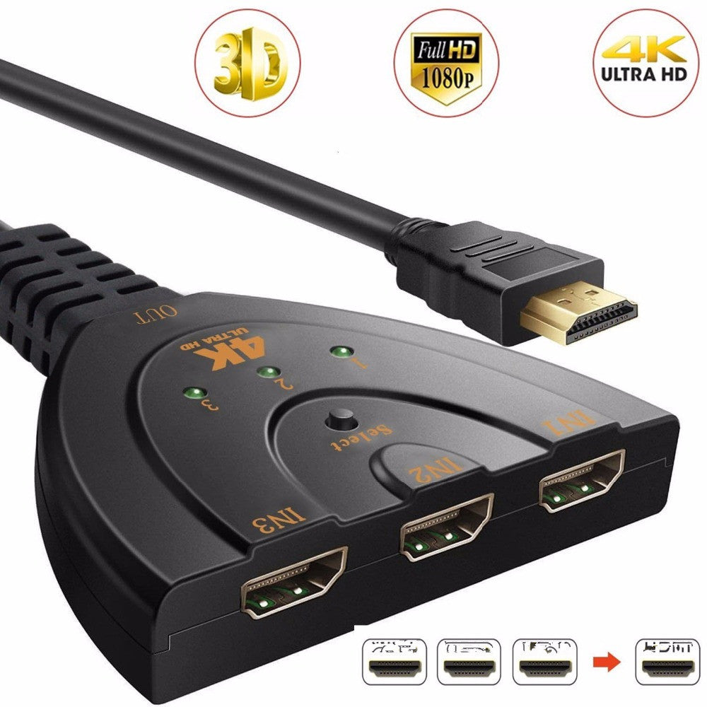 3 Port 4K HDMI 2.0 Cable Auto Splitter Switcher