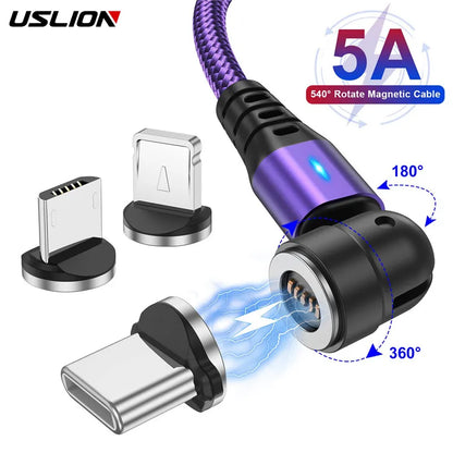 USLION Rotate 5A Magnetic Cable Fast Charging Micro USB Type C Cable for iPhone